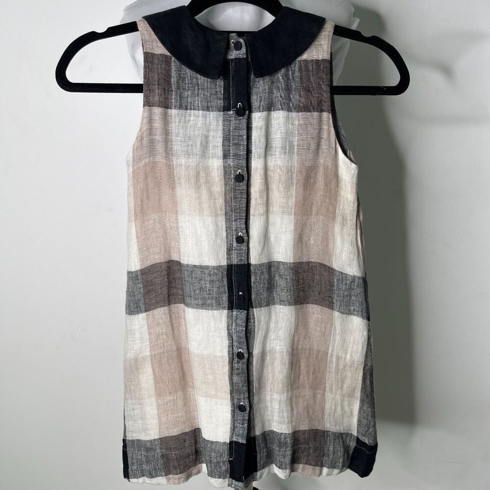 Carbon Soldier Girl's Cream Grey Check Button Down Front Sleeveless Dress Size 7